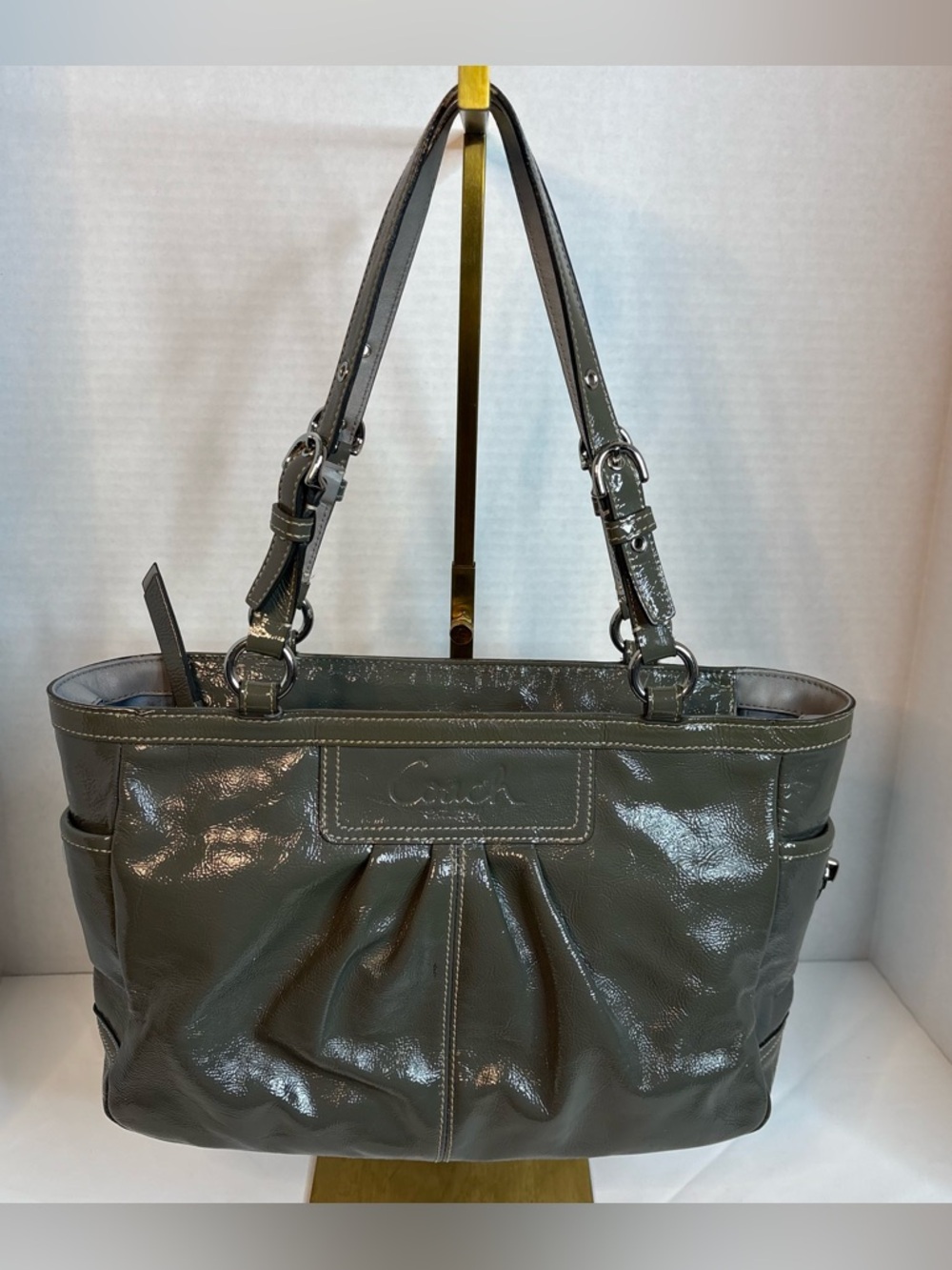 Coach Olive Green Patent Leather Gallery Tote (Model F13761)